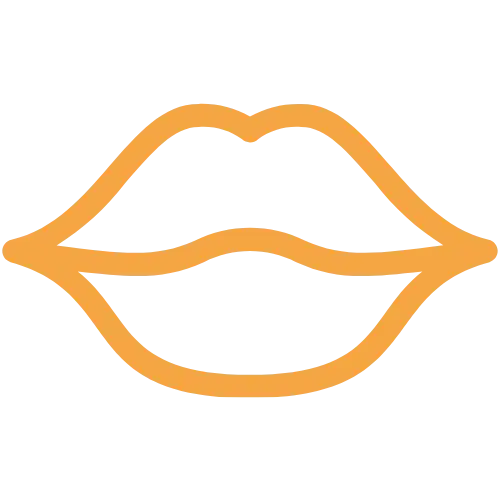 Das Bild zeigt ein oranges Piktogramm eines Mundes mit vollen Lippen auf transparentem Hintergrund.