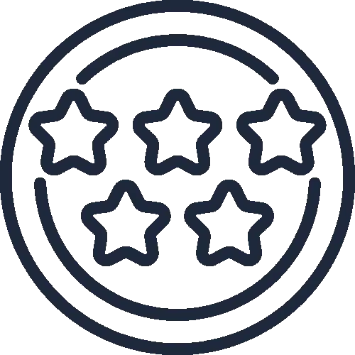 Das Icon zeigt zwei Ringe mit Sternen die für eine Top Sterne Bewertung stehen.